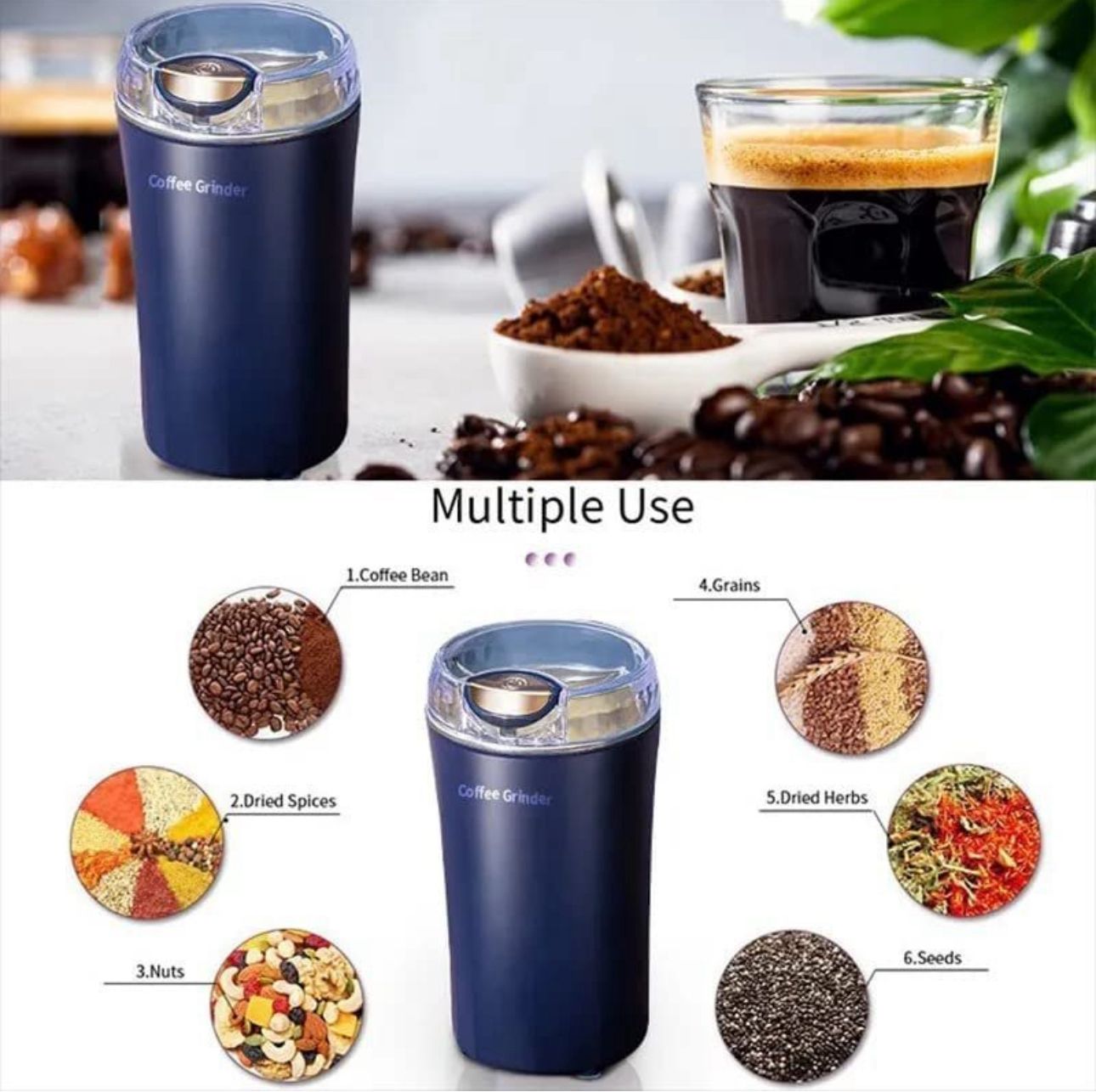 Portable Electric Stainless Steel Coffee Grinder – Compact & Powerful