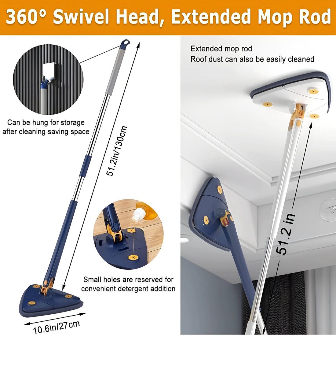 Triangle 360° Rotating Mop with Extendable Handle
